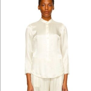 NWT Raquel Allegra Perfect Henley Blouse Silk White Popover Top Satin Shirt soft